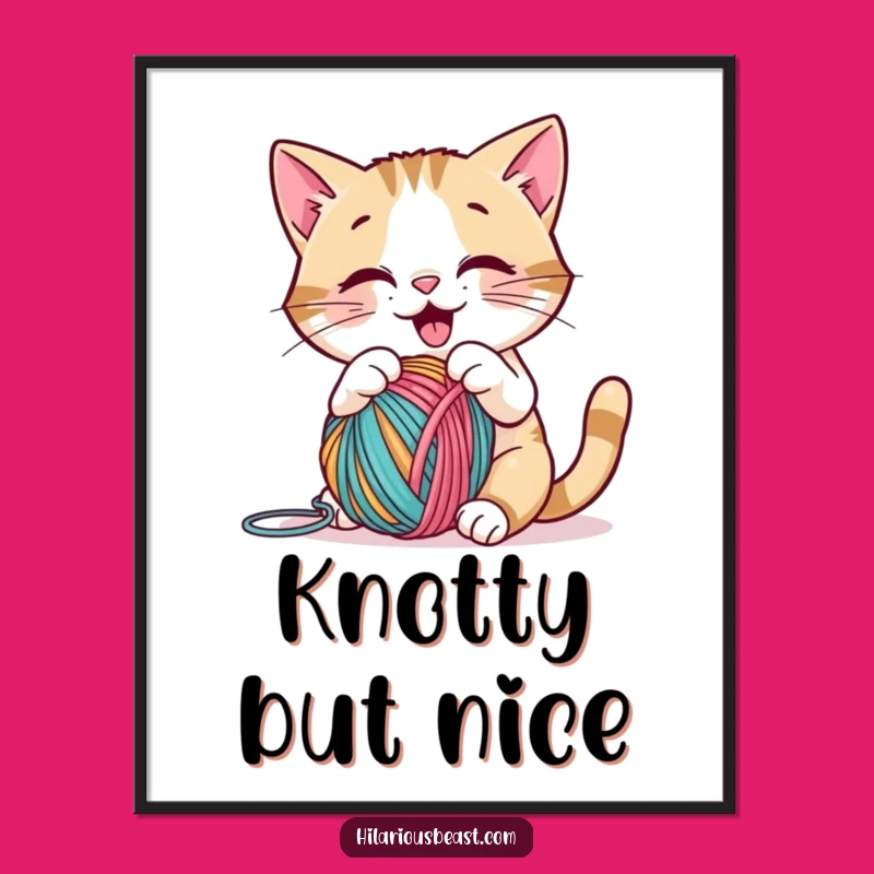 Funny Cat Yarn Poster: Brighten Your Walls with Playful Kitty Art