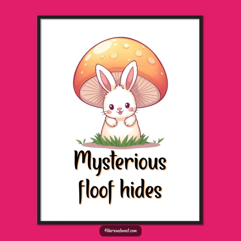 Funny Bunny Mushroom Poster - Whimsical & Hilarious Woodland Art Gift
