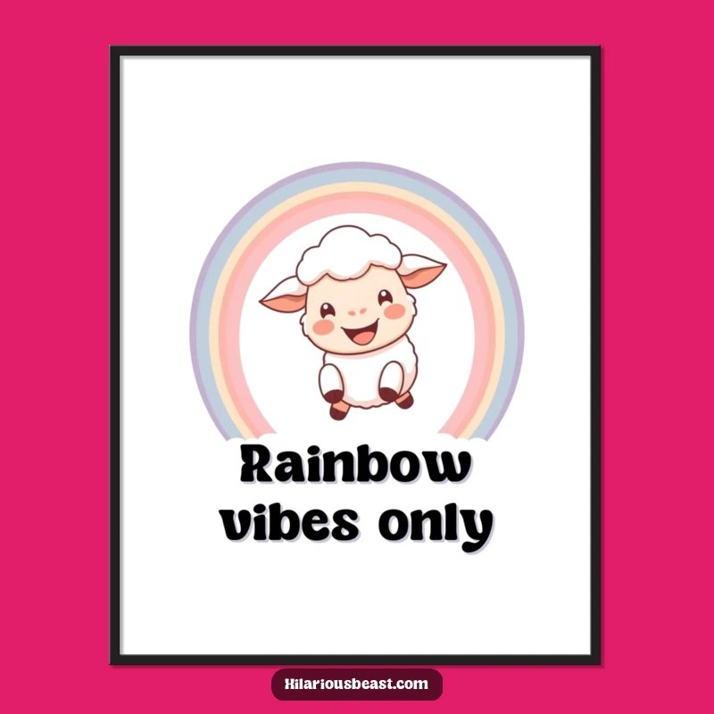 Funny Happy Sheep Rainbow Poster - Joyful & Hilarious Art Print