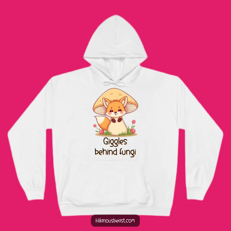 Funny Fox Hoodie - Giggling Behind Mushroom, Perfect Cozy Whimsical Gift
