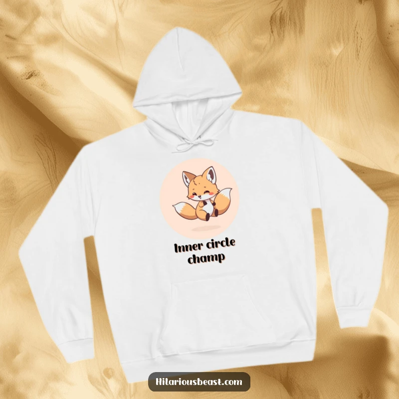 Funny and warm hoodie featuring a small, round fox cub in a perpetual state of chasing its tail in a dizzying circle.