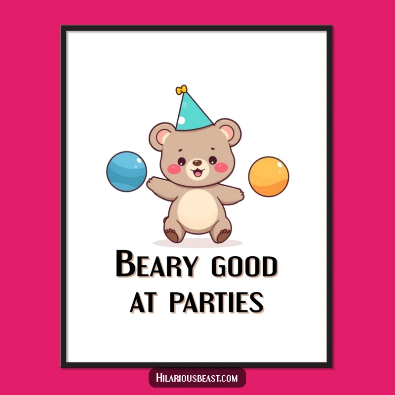 Funny Free Printable Wall Art: Juggling Bear Cub Party Vibes, Downloadable Room Decor