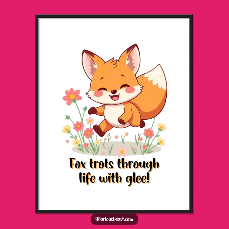 Funny Free Printable Wall Art: Smiling Fox Leaping Downloadable Decor Gift