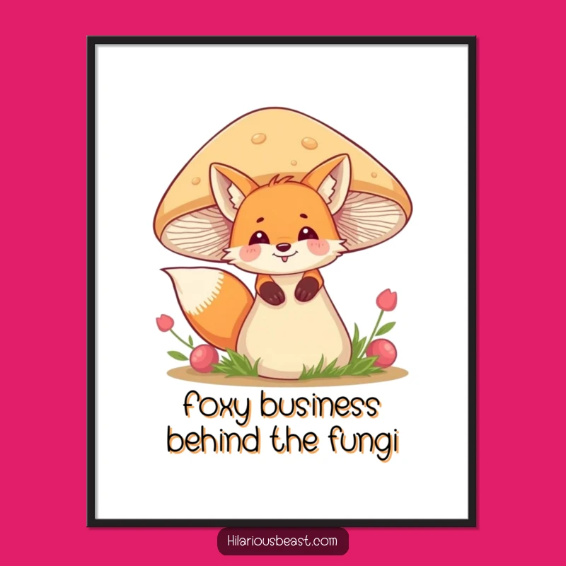 Free Printable Fox Wall Art: Giggling Mushroom Peek Funny Downloadable Decor