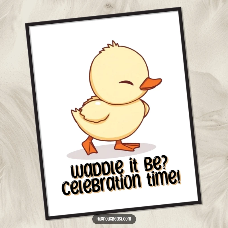 Funny Free Printable Wall Art: A small, waddling duckling caught mid-trip, falling adorably over its own tiny feet.