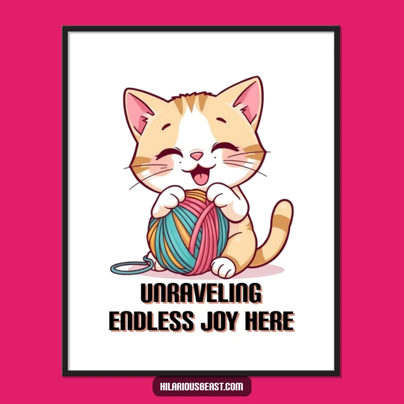 Free Printable Playful Cat Yarn Art: Funny Downloadable Gift for Cozy Decor