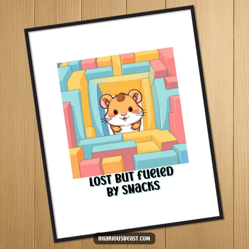 Funny Free Printable Wall Art: A curious hamster character peeking out of a vibrant, colorful maze, adding a touch of playful intrigue.