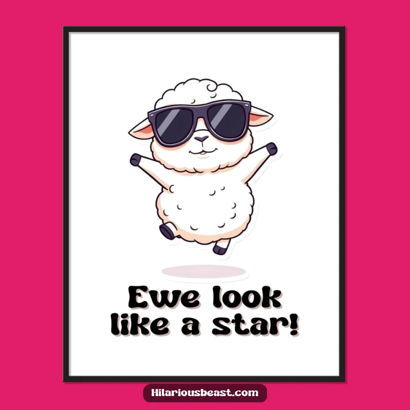 Free Printable Wall Art: Sheep in Sunglasses Hopping, Funny Animal Decor, Downloadable Art
