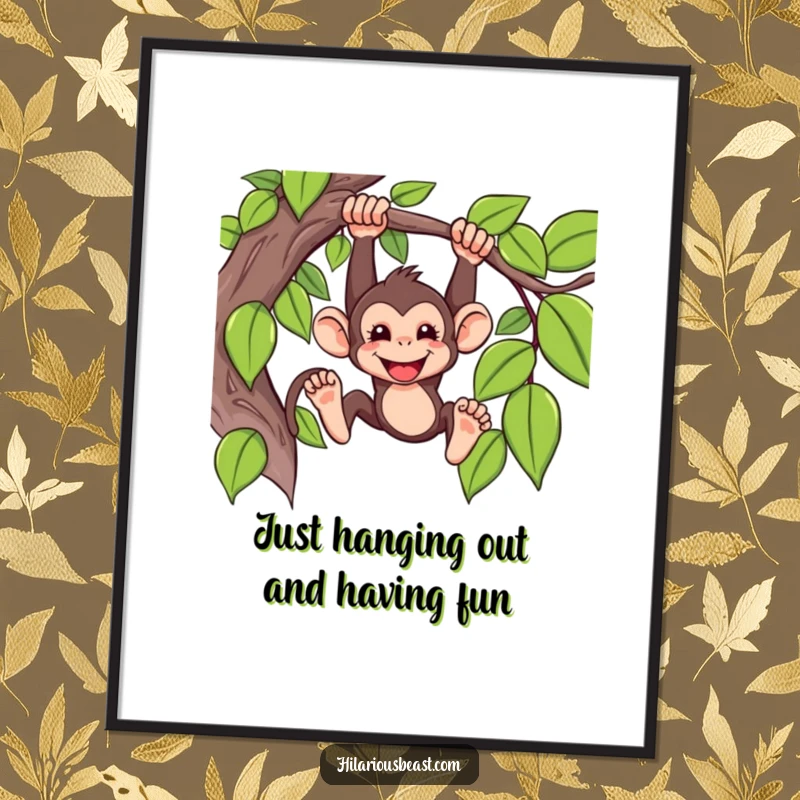 Funny Free Printable Wall Art: A mischievous monkey swinging from a vine with an infectious grin.