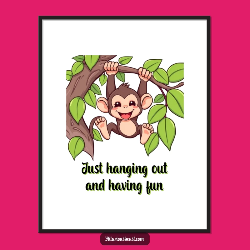 Funny Free Printable Wall Art: Swinging Monkey Grin, Humorous Downloadable Decor