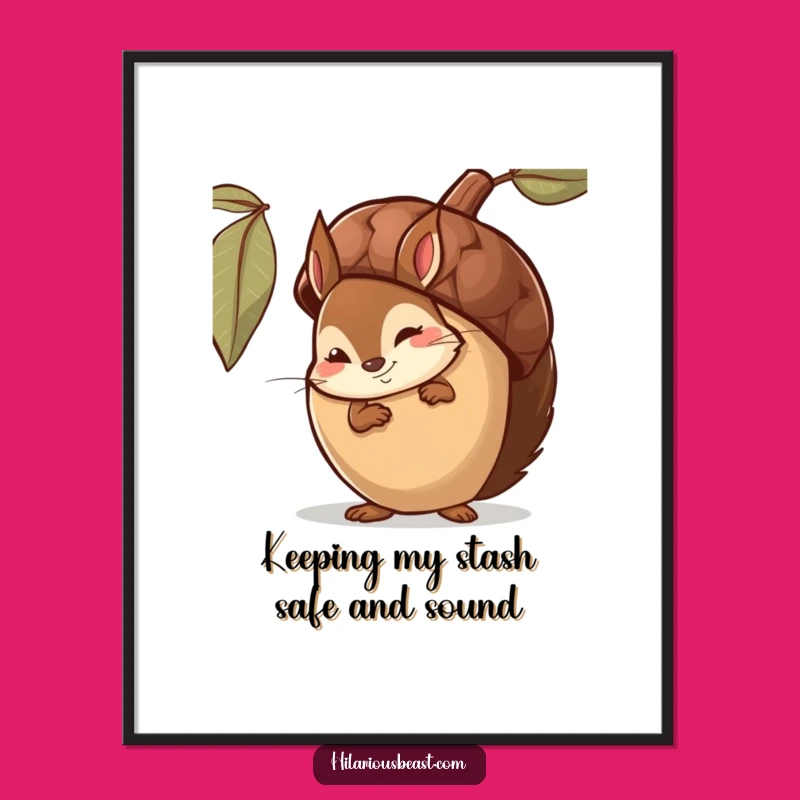 Funny Free Printable Wall Art: Smirking Squirrel and Acorn, Humorous Downloadable Decor