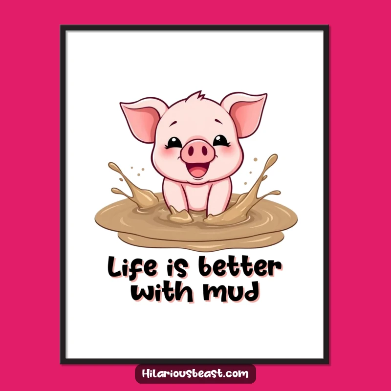Funny Free Printable Wall Art: Piglet's Muddy Splash, Humorous Downloadable Decor