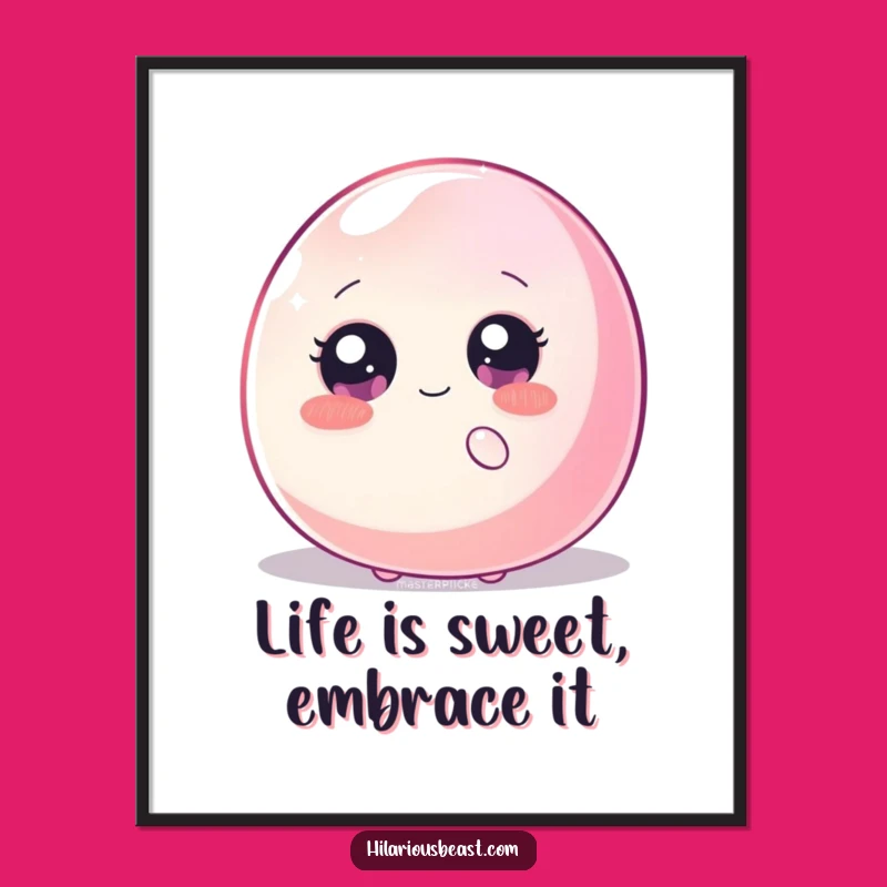 Funny Free Printable Wall Art: Shy Blob Hiding Behind Jellybean, Quirky Downloadable Decor