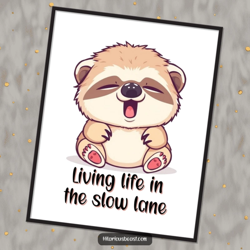 Funny Free Printable Sloth Wall Art: Sleepy cub with a tiny yawn, embodying ultimate relaxation.