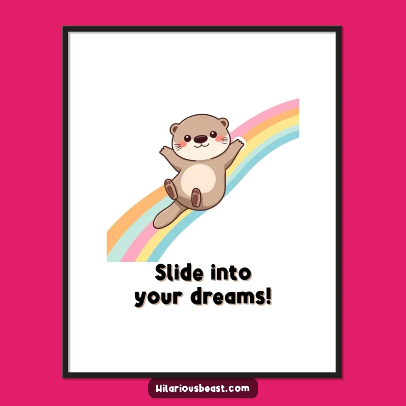 Funny Free Printable Wall Art: Otter's Rainbow Glide - Downloadable Whimsical Decor