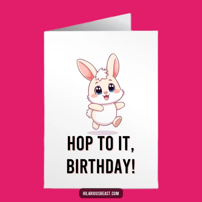 Free Printable Bunny Birthday Card: Fluffy Hop Funny Downloadable Gift for Her