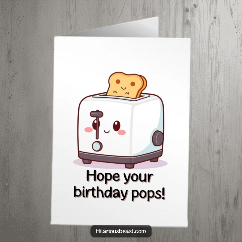 Funny Free Printable Birthday Card: A square toaster with a smiley face pops toast out with a spring, celebrating a birthday.