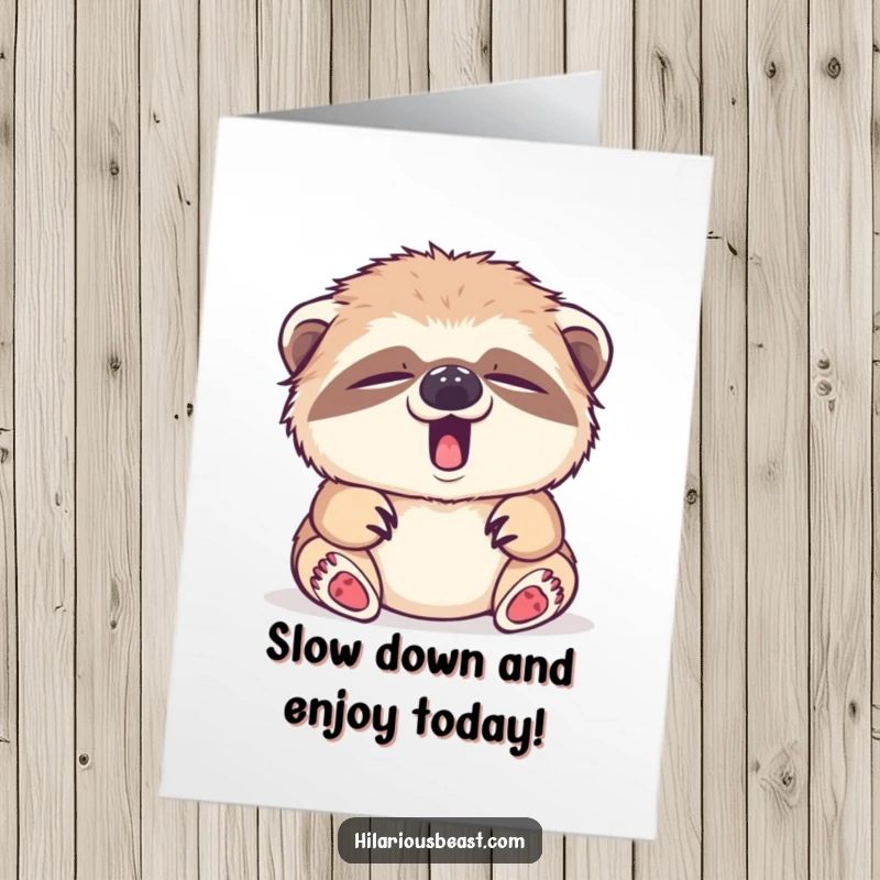 Funny Free Printable Sloth Birthday Card: Sleepy cub with a tiny yawn wishes you a slow happy birthday.