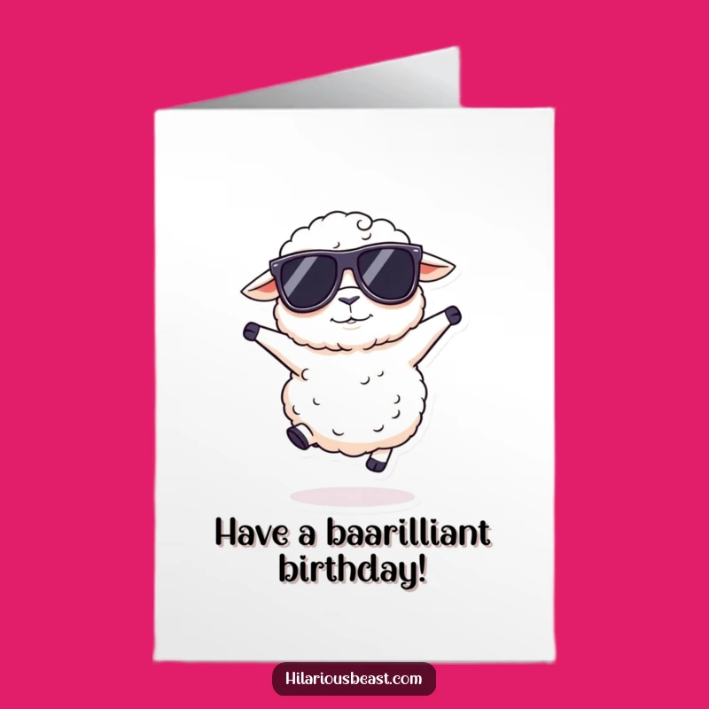 Free Printable Birthday Card: Sheep in Sunglasses Hopping, Funny Downloadable Gift for Fun Lovers