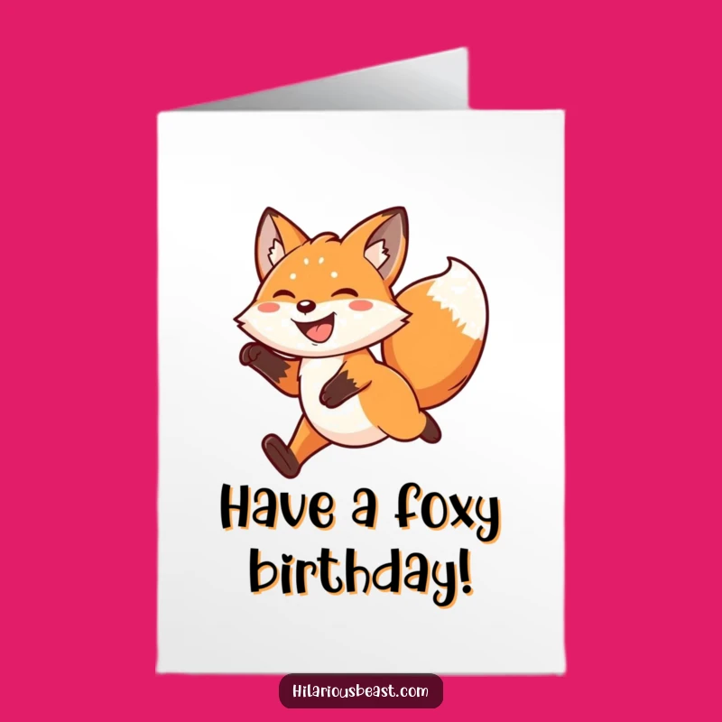 Free Printable Birthday Card: Leaping Fox's Grin - Downloadable Happy Birthday Joy