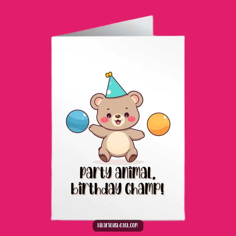 Free Printable Birthday Card: Funny Bear Cub Juggling Fun, Downloadable Digital Gift