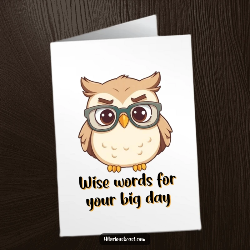 Funny Free Printable Birthday Card: Confused owl in big glasses tilts head, questioning the party.