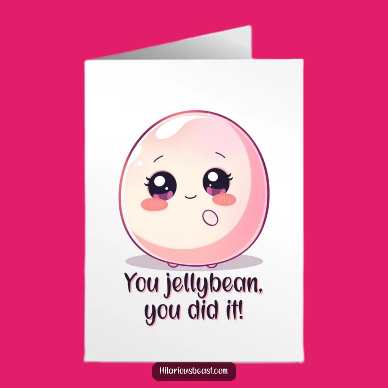Free Printable Congrats Card: Shy Blob Behind Jellybean, Funny Downloadable Celebration Gift