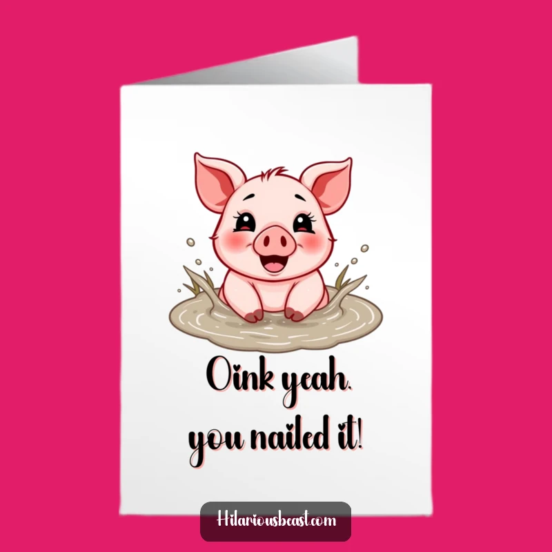 Free Printable Piglet Congrats Card: Muddy Splash Downloadable for Joyful Wins