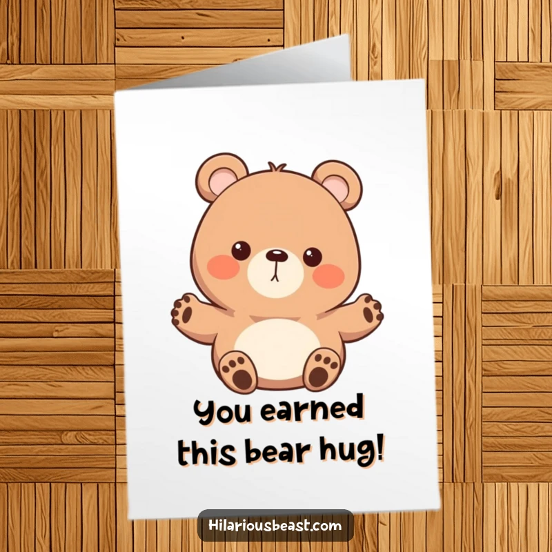 Funny Free Printable Congratulations Card: Round bear character with tiny paws, waving enthusiastically to cheer on your success.