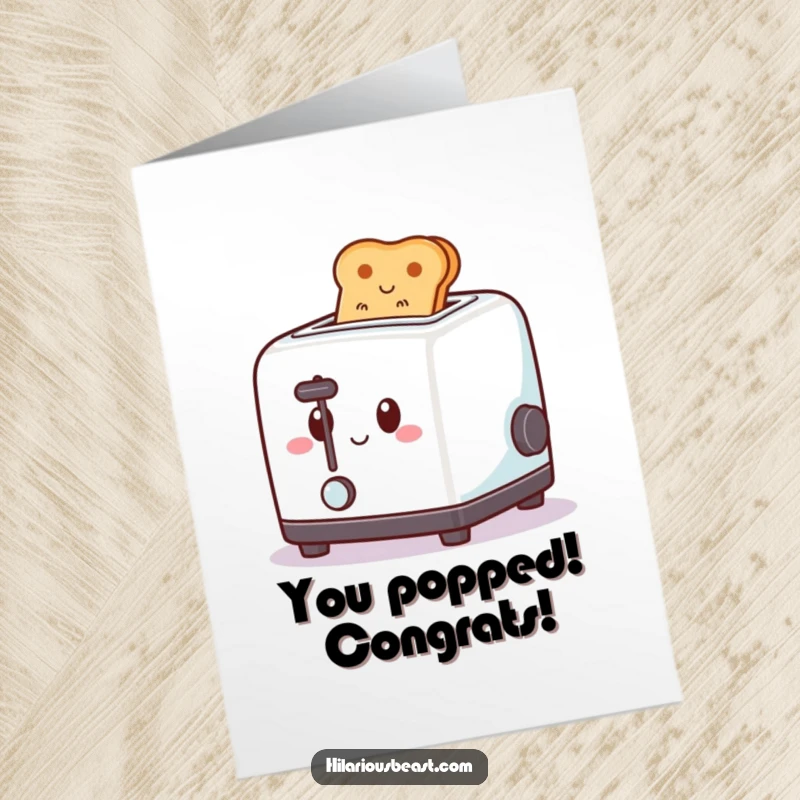 Free Printable Congratulations Card: A cheerful square toaster springs toast upwards, celebrating a happy occasion with humor.
