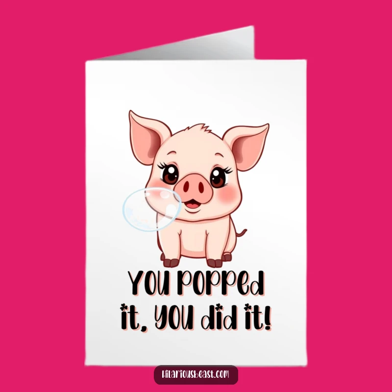 Free Printable Piglet Congrats Card: Silly Bubble Blowing Downloadable Joy