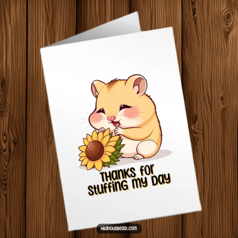 Funny Free Printable Hamster Thank You Card: Contented cub munches a seed, expressing thanks.