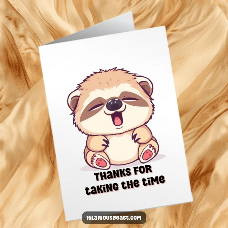 Funny Free Printable Sloth Thank You Card: Sleepy cub yawns, conveying heartfelt thanks.