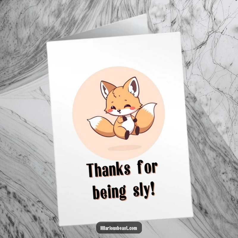 Funny Free Printable Thank You Card: A cute, round fox cub spins in a circle chasing its tail.