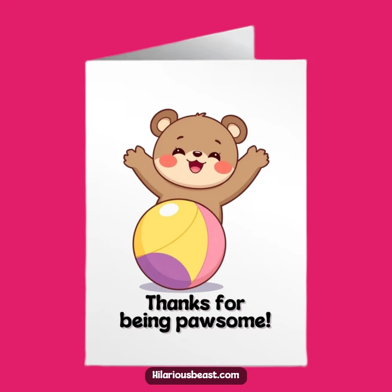 Free Printable Thank You Card: Happy Bear Cub's Balancing Gratitude - Downloadable Appreciation