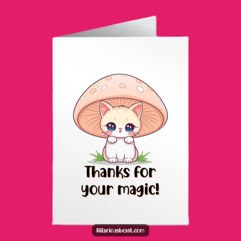 Free Printable Cat Thank You Card: Funny Mushroom Wonder Downloadable Gift