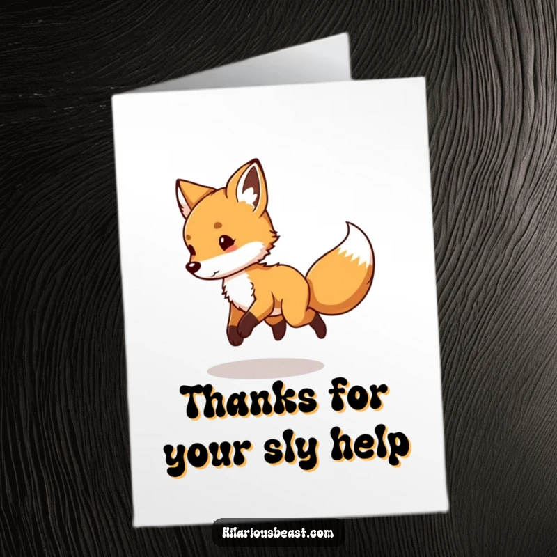 Funny Free Printable Fox Thank You Card: A playful fox cub spinning excitedly, chasing its tail to express thanks.