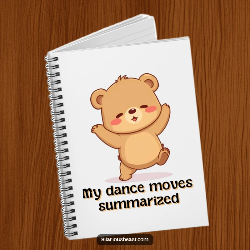 Funny brown bear cub notebook featuring a shaky dance, perfect for notes, ideas, or doodles with a side of clumsy charm. A funny companion.