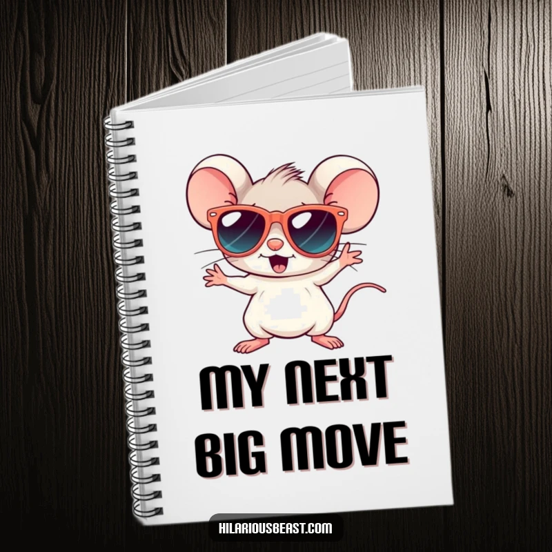 Funny notebook with a tiny mouse in oversized sunglasses striking a cool disco pose, ready for notes and doodles.