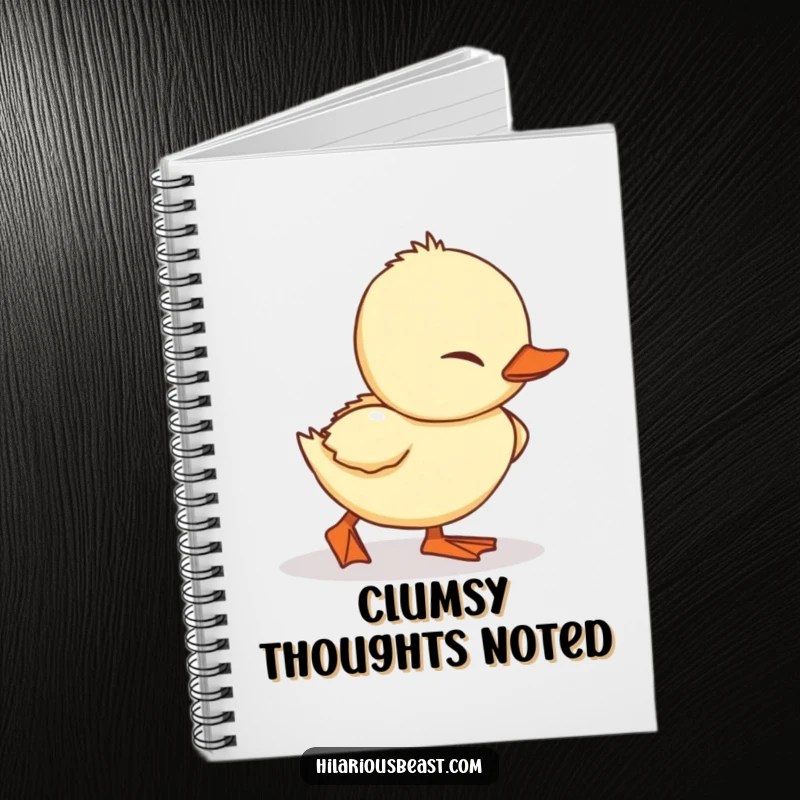 Funny Duckling Notebook with an adorably tripping waddling duckling on the cover, perfect for notes and plans.