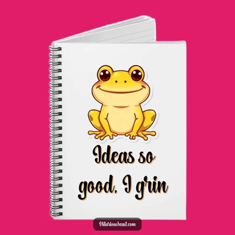 Funny Goofy Grin Frog Notebook, Cheerful Journal, Humorous Gift for Writers
