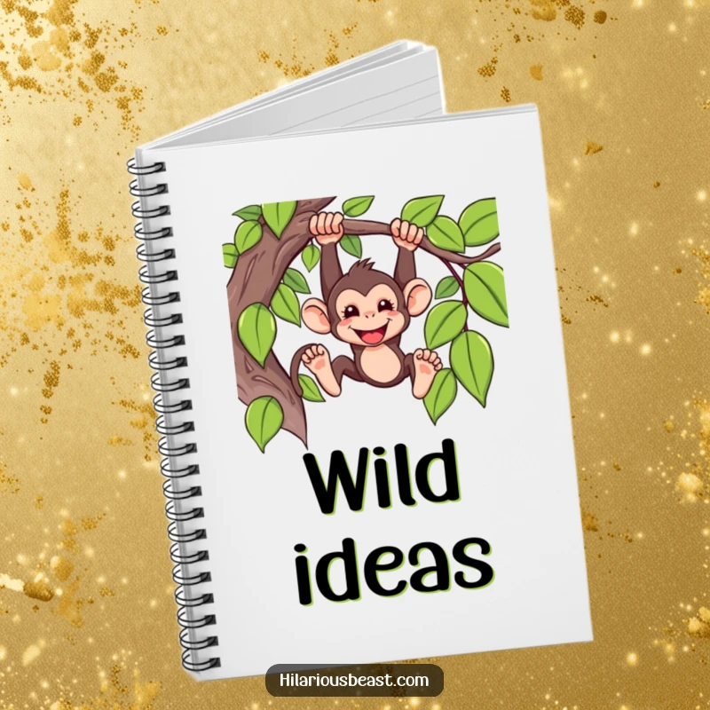 Funny Notebook with a mischievous monkey swinging from a vine, ready to record your playful thoughts and doodles.