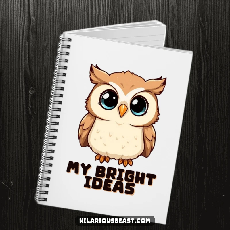 Funny Notebook with a curious owl tilting its head, its sparkling eyes ready to record your insightful notes.