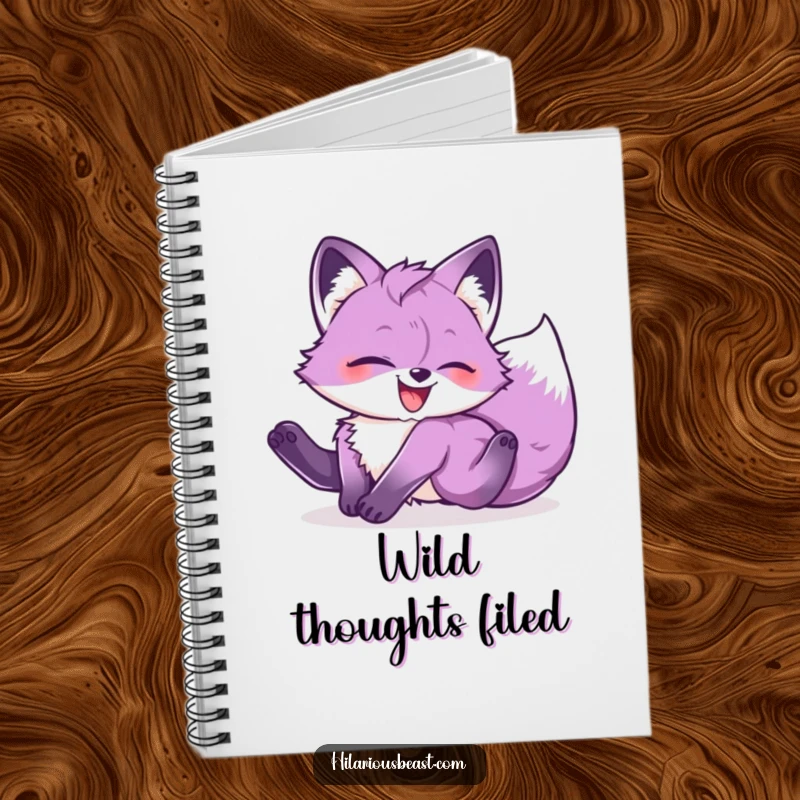 Funny purple fox cub tumbling head over heels with glee, inspiring joyful thoughts on this delightful notebook.