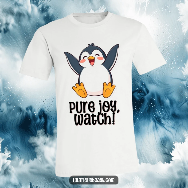 Funny T-Shirt: A jubilant penguin enthusiastically flapping its wings, showcasing extreme happiness and energetic excitement.