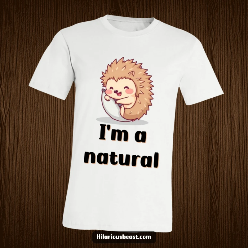 Funny Hedgehog T-Shirt: Cheerful animal dynamically rolling into a ball and popping up with joy.
