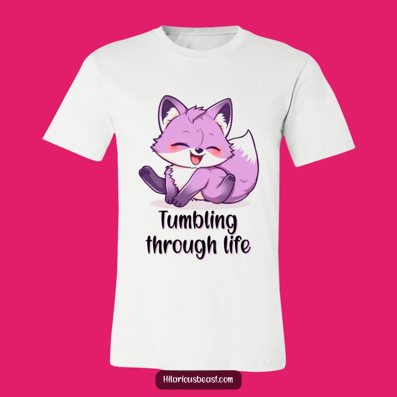 Funny Purple Fox Cub Tumbling T-Shirt: Hilarious Apparel for Joyful Souls