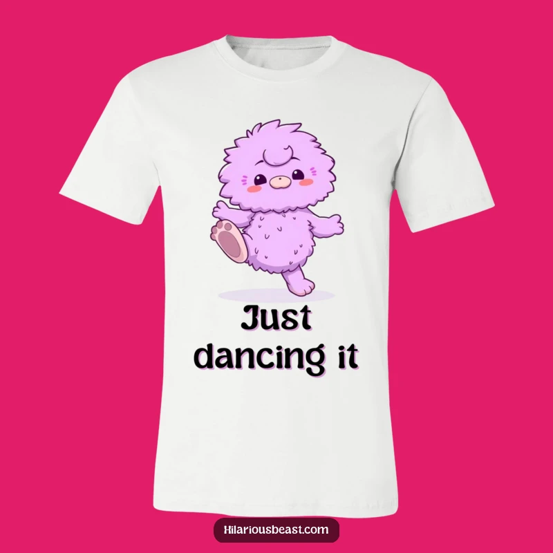 Funny Fluffy Creature T-Shirt - Purple Dancer with Big Feet, Comical Gift