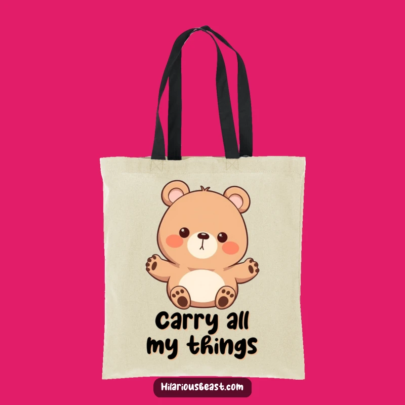 Funny Bear Tote Bag: Enthusiastic Waving Character, Practical & Friendly Carry-All