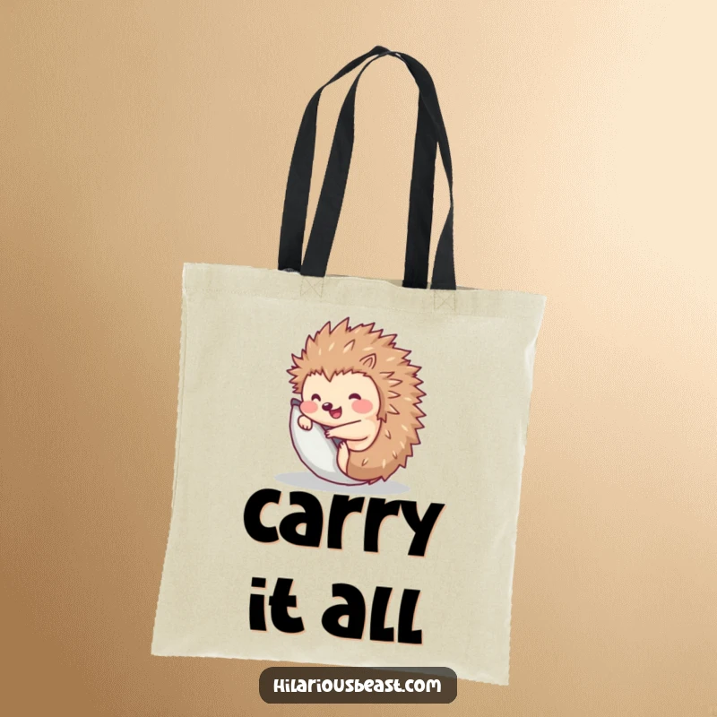 Funny Hedgehog Tote Bag: Adorable and funny animal rolling into a ball, perfect for daily use.
